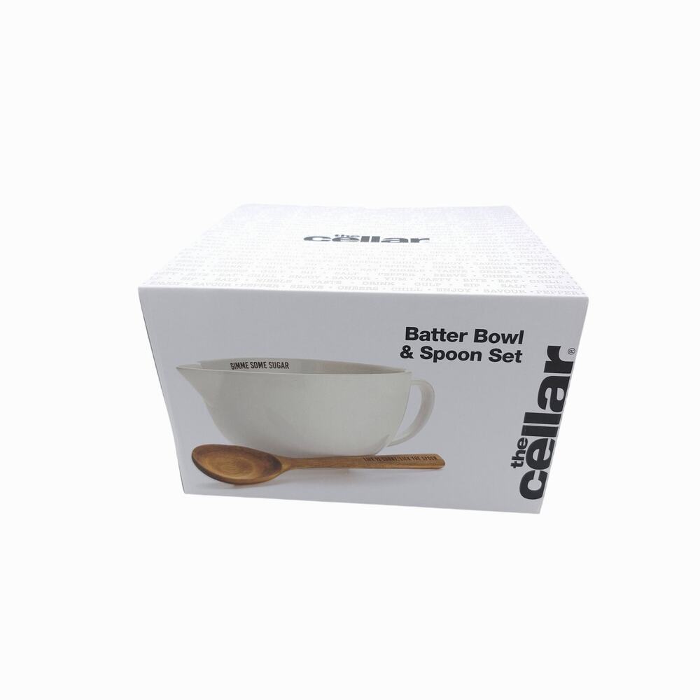 The Cellar Batter Bowl And Spoon Set 2.5 Qt Dolomite Bowl Acacia Wood Spoon